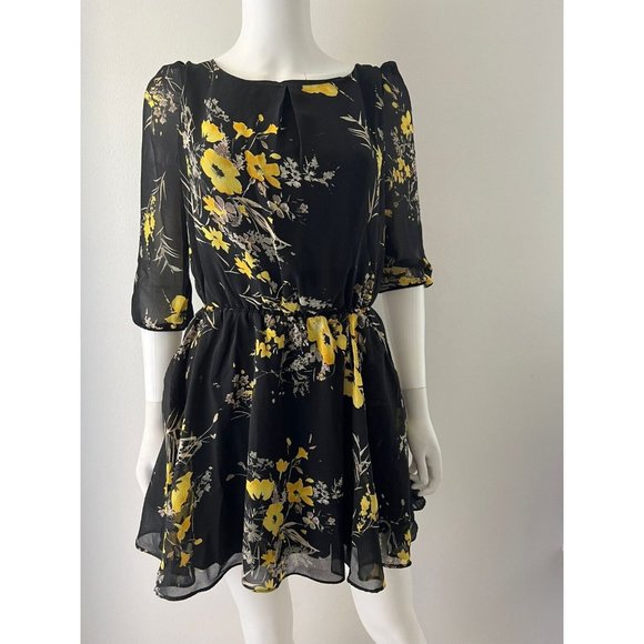 Lucca Couture Dresses & Skirts - Womens Lucca Couture Black Yellow Flower Sz S Boho Chic 3/4 Sleeve Flowy Dress S